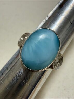 Sterling Silver 925 Blue Oval Stone Statement Ring 7.5